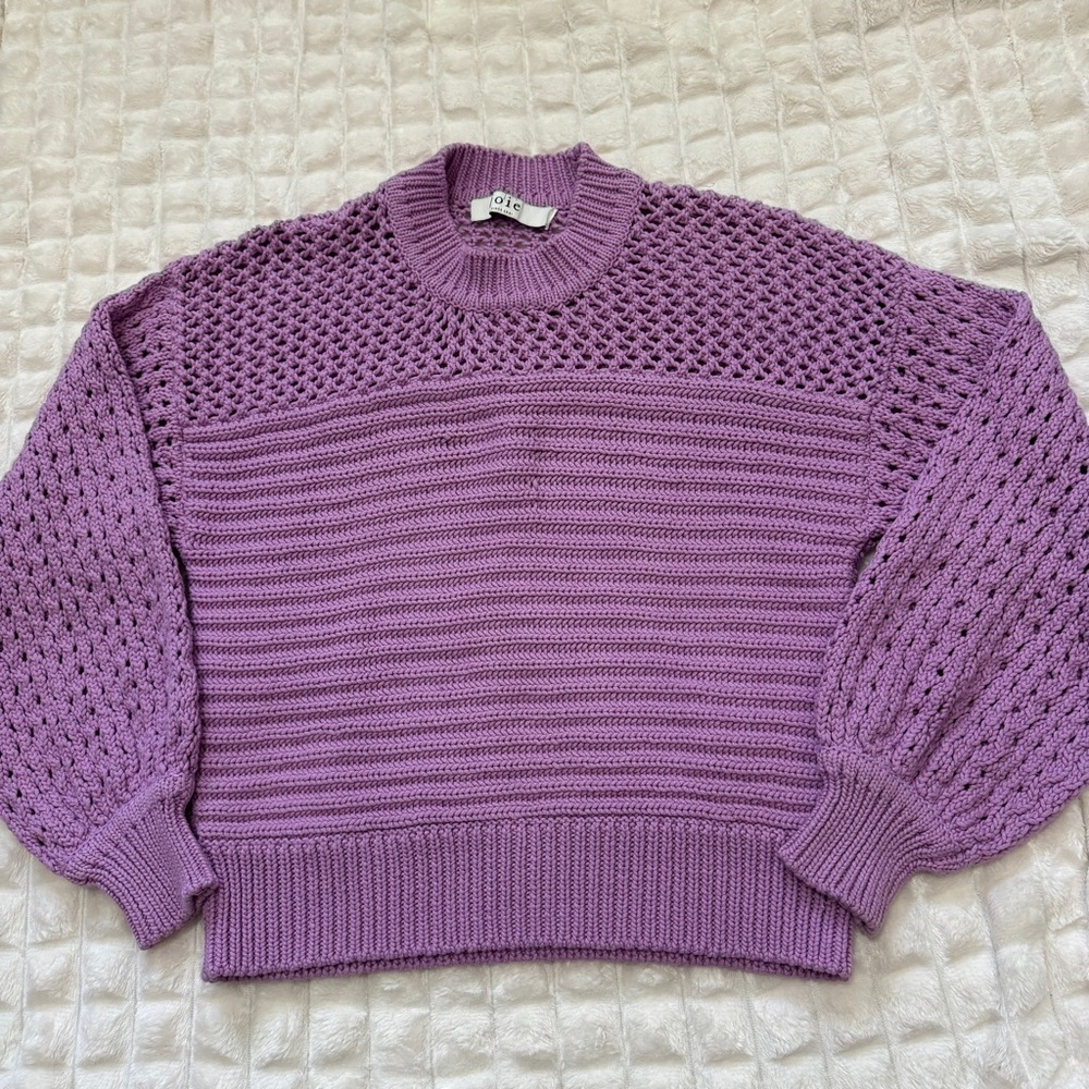 Joie XS Purple Toulon Open Knit Sweater Balloon‎ Sleeve Relaxed Fit